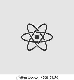 Atom icon flat. Black pictogram on grey background. Vector illustration symbol