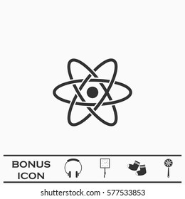 Atom icon flat. Black pictogram on white background. Vector illustration symbol and bonus button