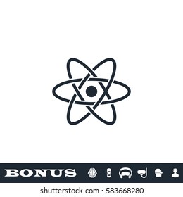 Atom icon flat. Black pictogram on white background. Vector illustration symbol and bonus button
