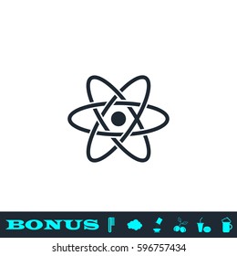 Atom icon flat. Black pictogram on white background. Vector illustration symbol and bonus button