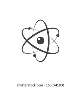 Atom icon in flat design. Gray molecule symbol or atom symbol isolated. Vector illustration