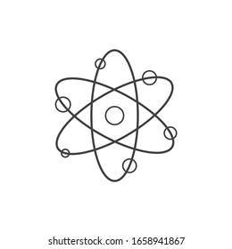 Atom icon in flat design. Gray molecule symbol or atom symbol isolated. Vector illustration