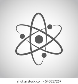 Atom icon in flat design. Gray molecule symbol or atom symbol isolated. Vector illustration.