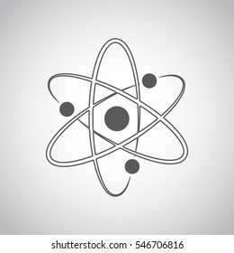 Atom icon in flat design. Gray molecule symbol or atom symbol isolated. Vector illustration.