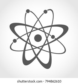 Atom icon in flat design. Gray molecule symbol or atom symbol isolated. Vector illustration.