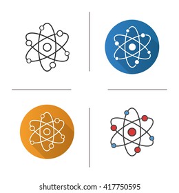 Atom icon. Flat design, linear and color styles. Physics sign. Isolated vector illustrations