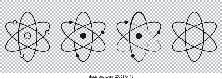 Atom icon in flat design on transparent background. Set molecule symbol or atom symbol isolated. Vector illustration