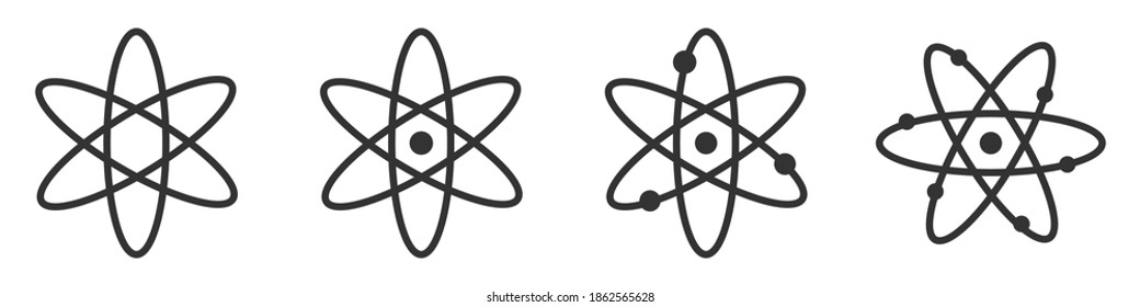 Atom icon in flat design. Set gray molecule symbol or atom symbol isolated. Vector illustration