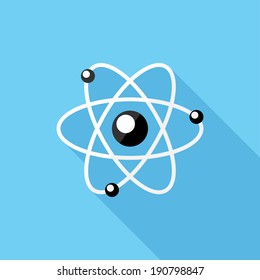 Atom icon. Flat design style modern vector illustration. Isolated on stylish color background. Flat long shadow icon. Elements in flat design.