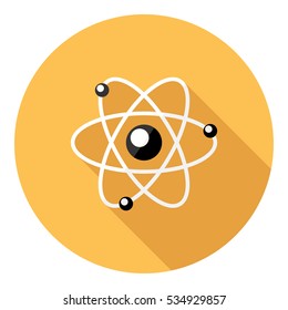 Atom icon. Flat design style modern vector illustration. Isolated on stylish color background. Flat long shadow icon. Elements in flat design.