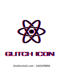 Atom icon flat. Simple pictogram - Glitch effect. Vector illustration symbol