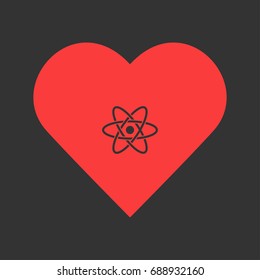 Atom icon flat. Simple pictogram on heart background. Vector illustration symbol