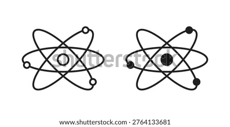 Atom icon flat vector illustration. Black Thin Line Icon Emblem Concept