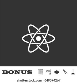 Atom icon flat. White pictogram on black background. Vector illustration symbol and bonus icons