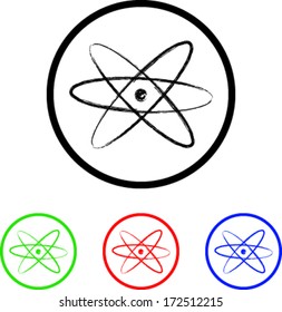 Atom Icon Illustration with Four Color Variations