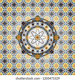 atom icon inside arabesque emblem. arabic decoration.