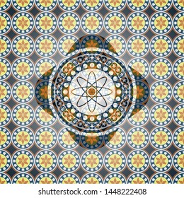atom icon inside arabesque style badge. arabic decoration.