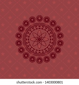 atom icon inside badge with red background