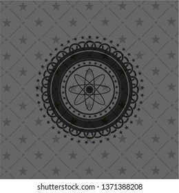 atom icon inside black emblem. Vintage.