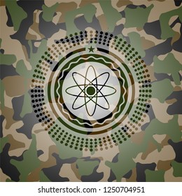 atom icon inside camouflage texture