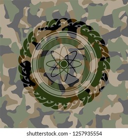 atom icon inside camouflage texture