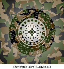 atom icon inside camouflage texture