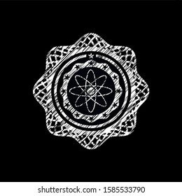 atom icon inside chalkboard emblem