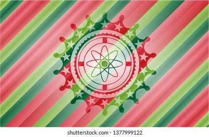 atom icon inside christmas badge background.