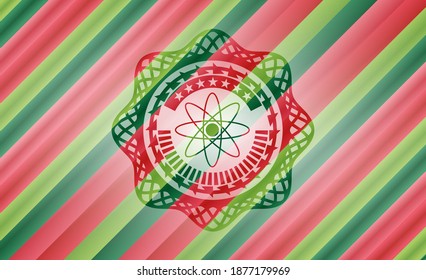 atom icon inside christmas badge background. 