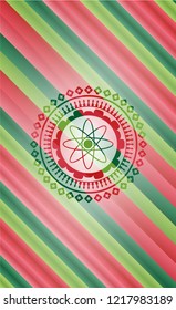 atom icon inside christmas style badge..