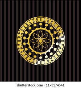 atom icon inside gold badge