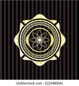 atom icon inside gold badge