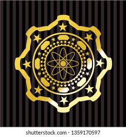 atom icon inside gold shiny emblem