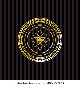 atom icon inside gold shiny emblem