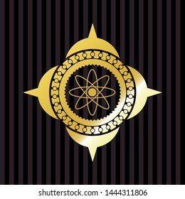 atom icon inside gold shiny badge