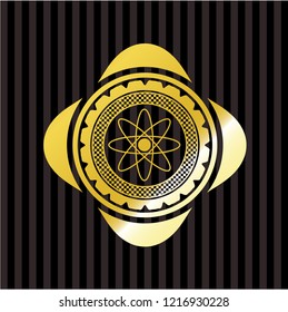 atom icon inside golden badge
