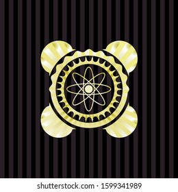 atom icon inside golden emblem