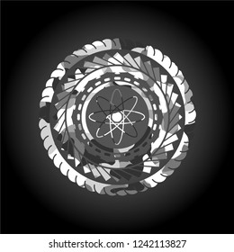 atom icon inside grey camo texture