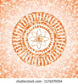 atom icon inside orange mosaic emblem