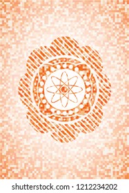 atom icon inside orange mosaic emblem