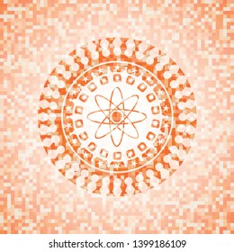 atom icon inside orange mosaic emblem with background