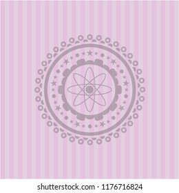 atom icon inside pink emblem. Retro