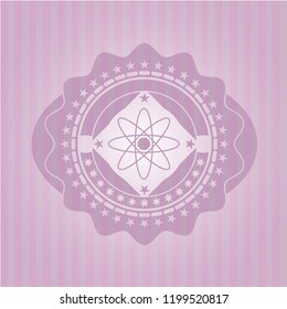 atom icon inside pink emblem