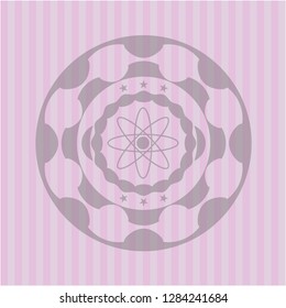 atom icon inside pink emblem
