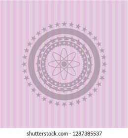 atom icon inside pink emblem. Retro
