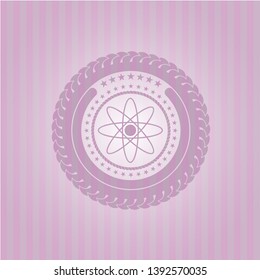 atom icon inside pink emblem