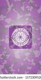 atom icon inside pink and purple camouflage texture