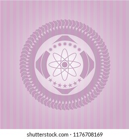 atom icon inside realistic pink emblem