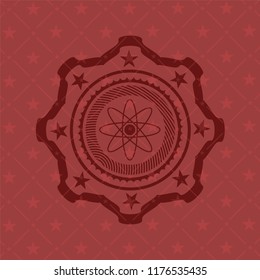 atom icon inside red emblem. Retro
