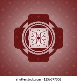atom icon inside red emblem. Retro